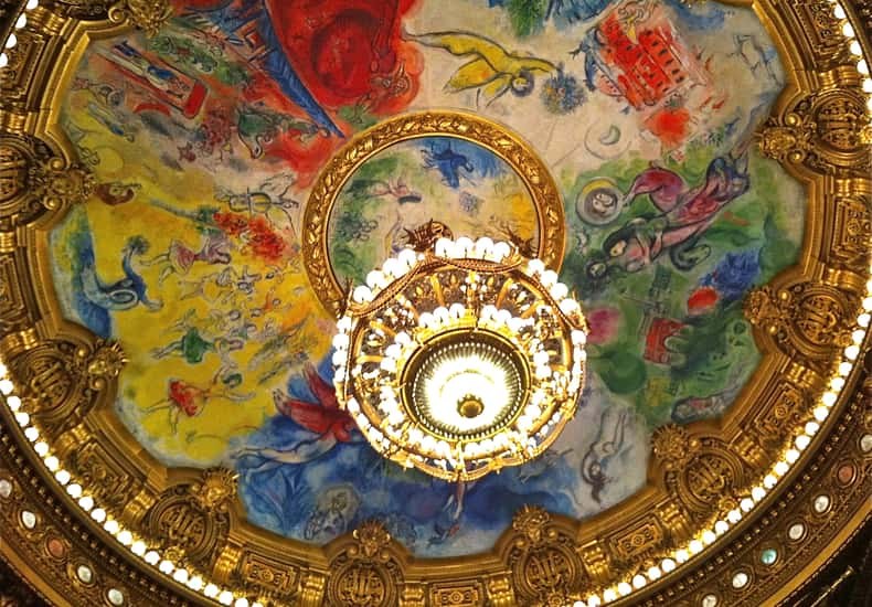 The painted ceiling Marc Chagall made for the auditorium in 1964